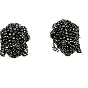 Vintage Cabot Frog Earrings Silver Tone Hob Nail Clip On Signed